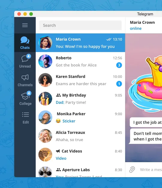 Telegram 桌面版中的文件夹